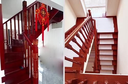 青州自建别墅中式实木楼梯全屋定制设计效果图
